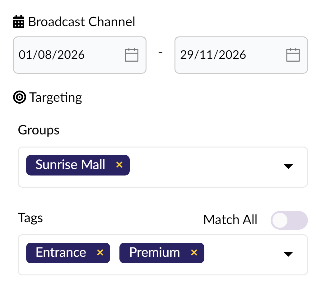 Screen CMS campaign flight dates and venue targeting